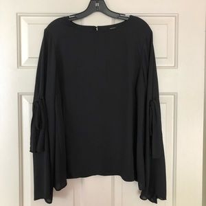 Who What Wear Black Blouse Bell Sleeve Bow Detail